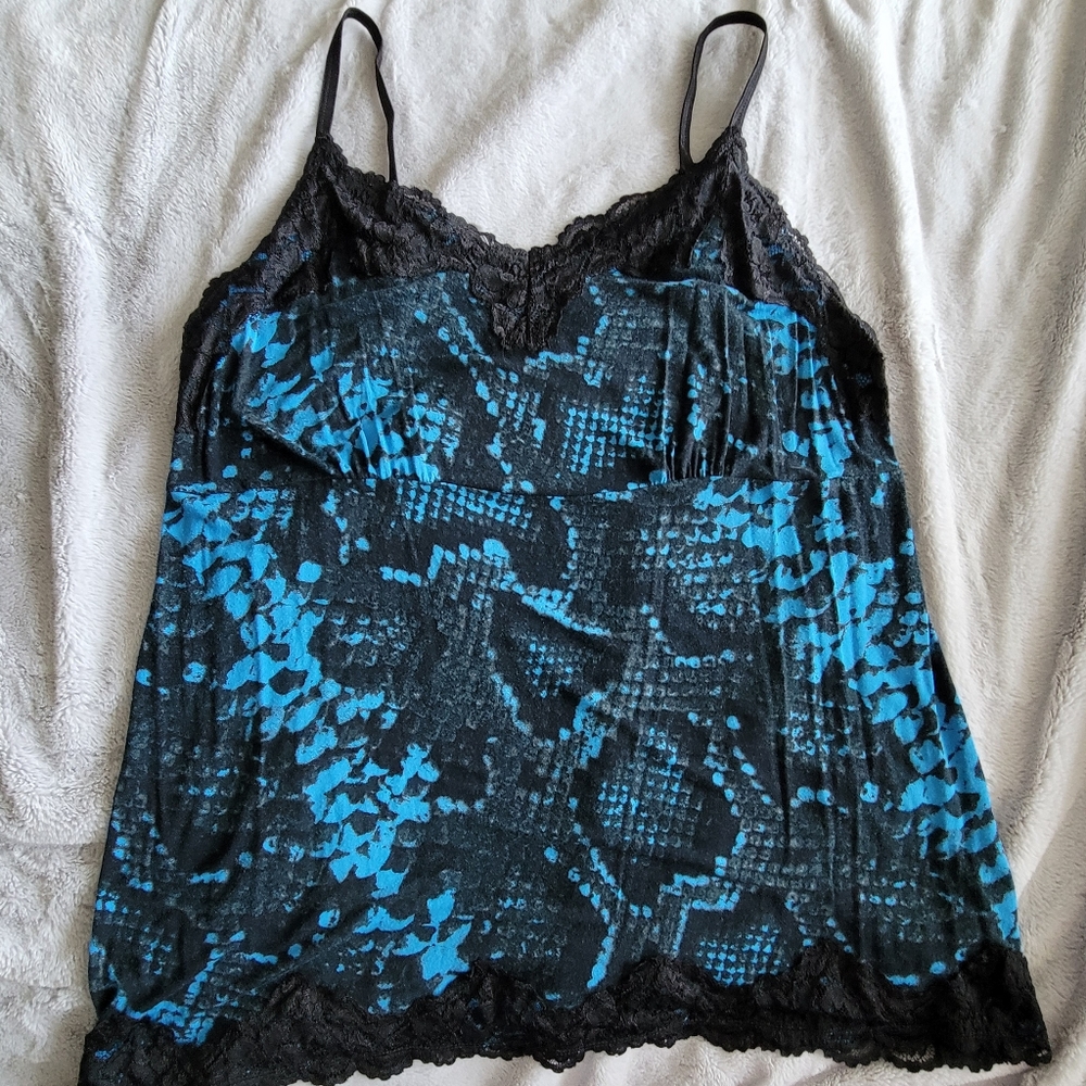 Vintage Lane Bryant 18/20 Black & Blue Camisole w/Lace and Adjustable Straps